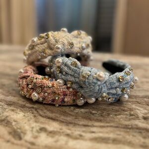 Tweed Pearl Rhinestone Preppy Headband